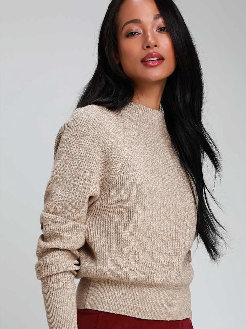 Free People Too‎ Good Heathered Beige Knit Pullover Sweater Size Medium Womens